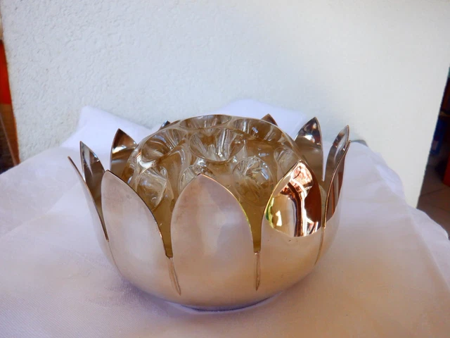 PIQUE-FLEURS  METAL ARGENTE et verre Reims