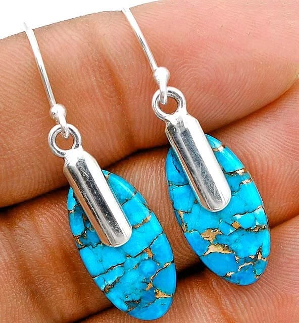 Natural Blue Copper Turquoise 925 Solid Sterling Silver Earrings Jewelry NW13-9