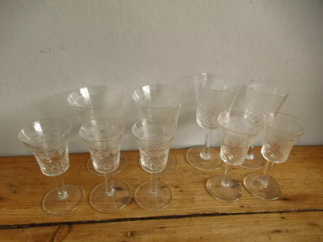 Vintage Edwardian Pall Mall Lady Hamilton Etched Mixed Glasses x 8