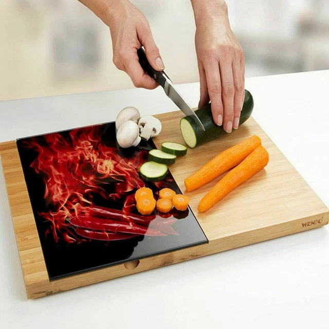 Tranchant Plateau avec Vitrage Planche de Cuisine A Découper en Verre Bambou