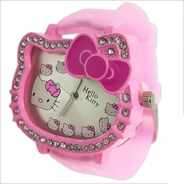 Hello Kitty Pink Crystal Kids Girls Childrens Quartz Great Xmas Gift Watch New