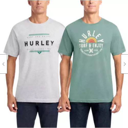 Hurley Men's Crew Neck Short Sleeve Cotton Graphic Tee 2 PACK (VARIETY)