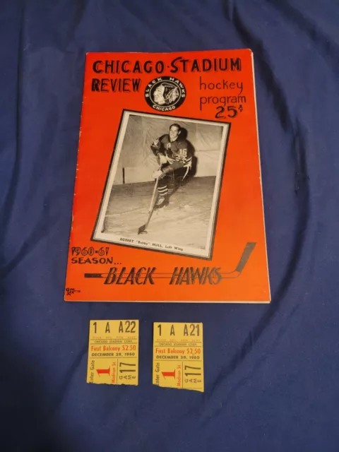 1960-61 Chicago Blackhawks Program Ticket Stubs Vs Boston Mikita Goal Assists