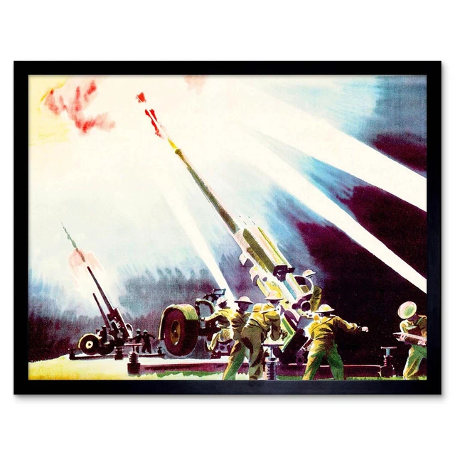 Painting War Wwii Uk British Anti Aircraft Artillery Gun Soldier Framed Print