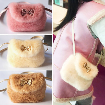 Children Girls Mini imitation Fur Crossbody Bag Bowknot Purse Plush Shoulder Bag