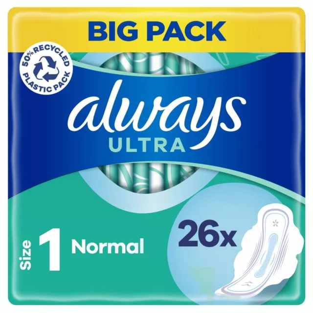 Always Ultra Normal (Size 1) Sanitary Towels With Wings Pack of 26 Pads