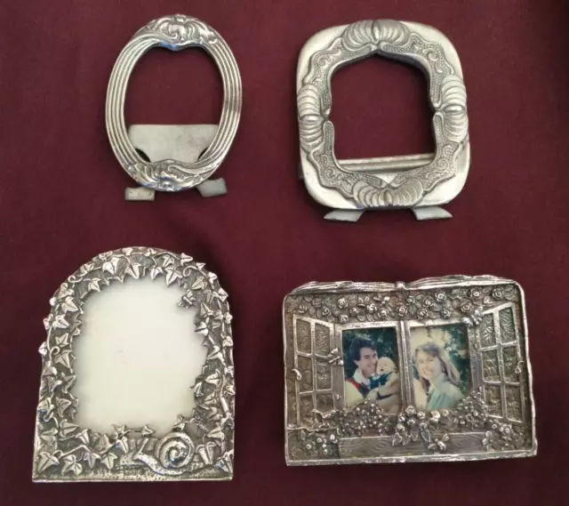 Lot of 4 Vintage Small Miniature Picture Frames • Two are Pewter • EXC