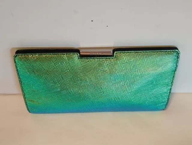 Authentic Brahmin Milly Green / Blue Hologram Clutch Bag Purse  Mint Condition