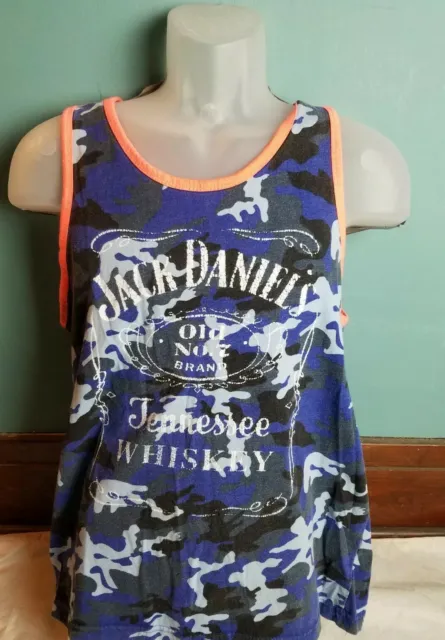 Jack Daniels Cotton Tank Top Muscle Shirt Adult Men's Medium M Blue Camo