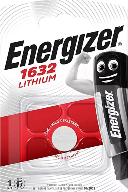 2x Energizer Lithium 3V Cell (2x1er Blister Pack) CR1632 IEC C Button ECR1632