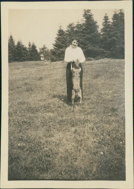 France, Le Plessis, woman with chien, 1915, vintage silver print vintage silver