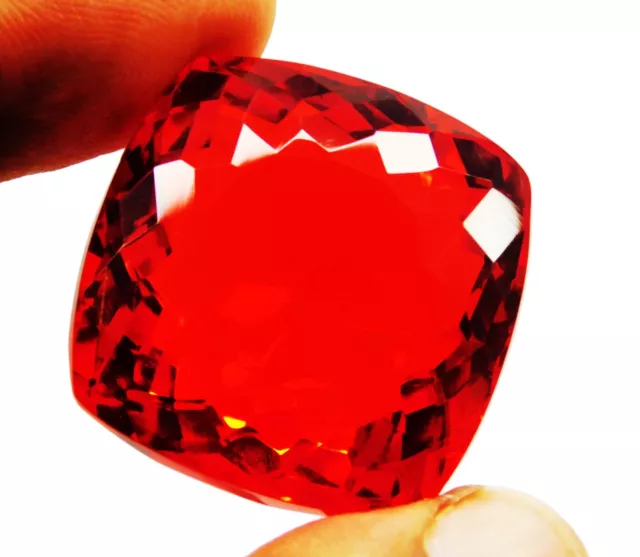 97.80 Ct Natural Red-Orange Cushion Cut Translucent Mexican Fire Opal Loose Gem