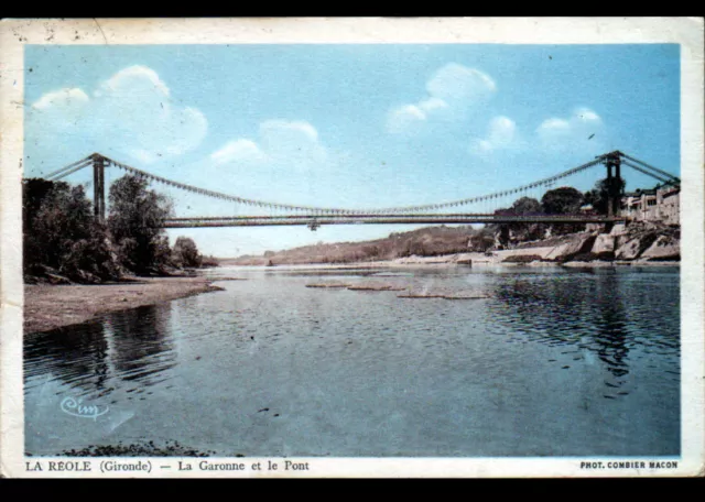 LA REOLE (33) PONT METALLIQUE SUSPENDU , Bords de la GARONNE en 1936