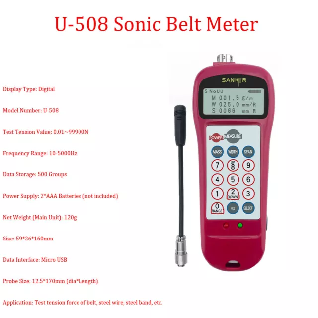 Ultrasonic Belt Tension Meter 0.01~99900N Acoustic Belt Tensiometer U-508
