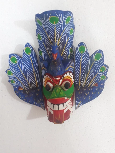 Impresionante Madera Tallada Sri Lanka Tradicional Mayura Raksha Máscara Pared Colgante Decoración