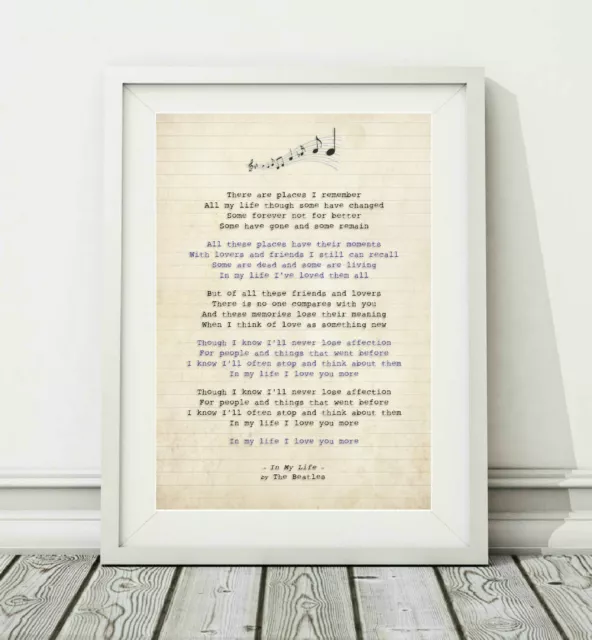 The Beatles - In My Life - Song Lyric Art Poster Print - Sizes A4 A3