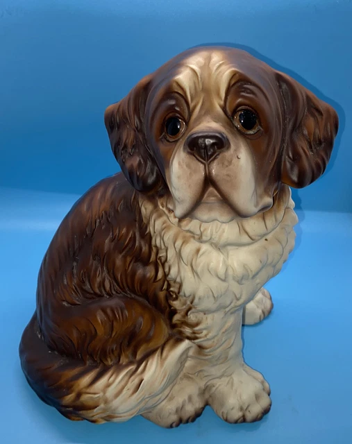 St. Bernard Puppy Dog Figurine Signed Ceramic Painted Japan 9.5"  7