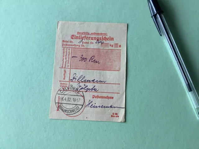 Germany Calvorde Braunschweig 1932 postal delivery note  Ref A1534