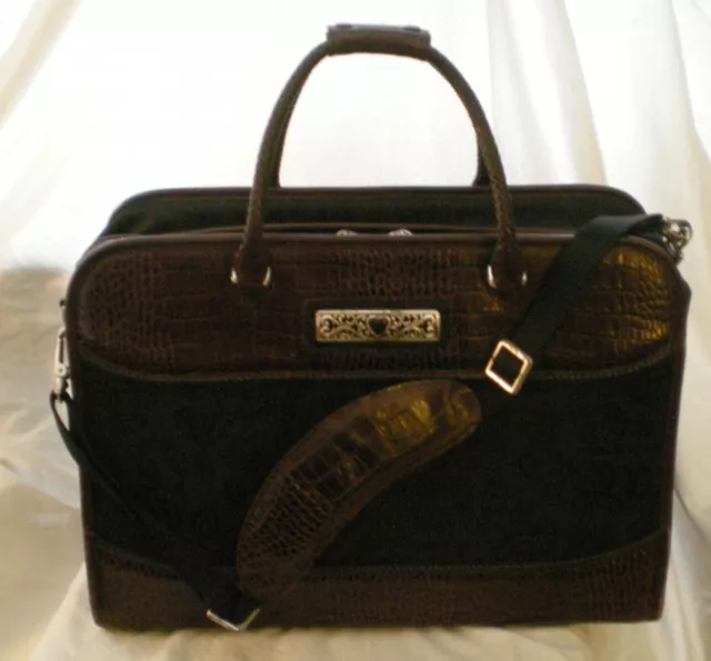 Brighton Travel Luggage Weekender Carry-on, Overnight Bag, Black w/Brown Leather