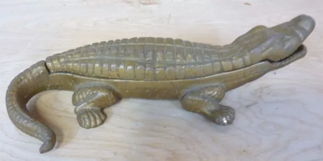 Old Brass Alligator Large Decorative Art Figural Match and Cigarette Holder 3