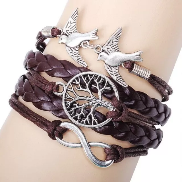 NEW Hot Infinity Love Double bird Leather Cute Charm Bracelet Party