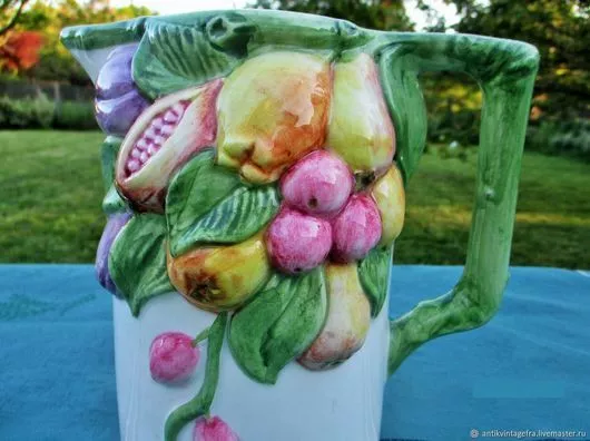 Pichet ancien Laitier Vase Fruits Barbotin Faïence Italie