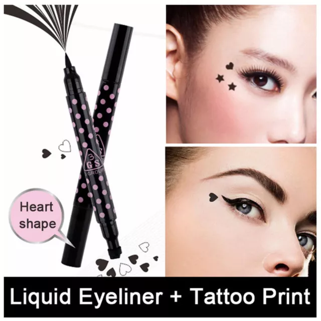 2 in 1 Heart Shape Stamp & Eyeliner Make Up Pen Black Waterproof Liquid Tattoo