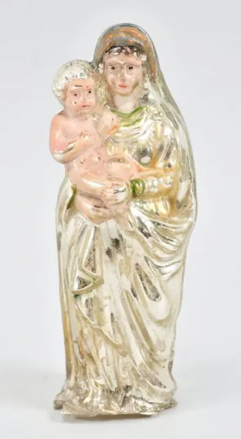 Antique Bohemian Silver Glass Virgin Mary & Baby Jesus Bauernsilber Folk Art 9in