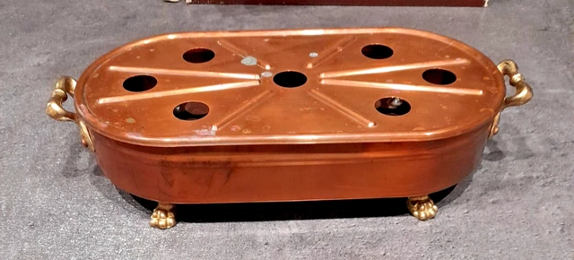 Chauffe-plat ancien en cuivre et laiton – décoration / art de la table - Décoration