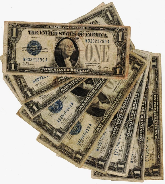 Nine 1928 $1 One Dollar Silver Certificate FUNNY BACK Notes in Lower Grades