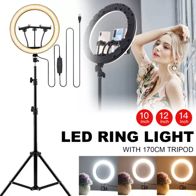 14" LED Ring Light Dimmable Lighting Kit+Tripod Stand Shutter Selfie Lamp Live