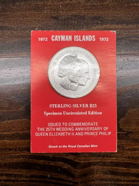 1972 Cayman Islands $25 Sterling Silver Specimen Coin (25th Wedding Anniversary)