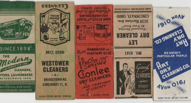 Lot (5) Vintage 1940s Dry Cleaners Laundry Matchbook Covers Cincinnati OH KY Fur