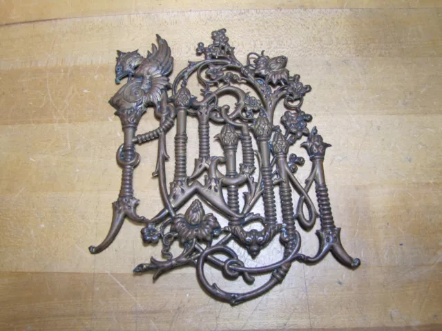 Antique Griffin Winged Monster Beast Torches Flowers Brass Ornamental Decorative 3