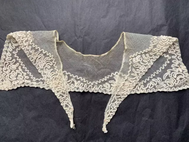 Lovely Antique Edwardian Handmade Soutache Lace Collar - 38" by 3" to 6"