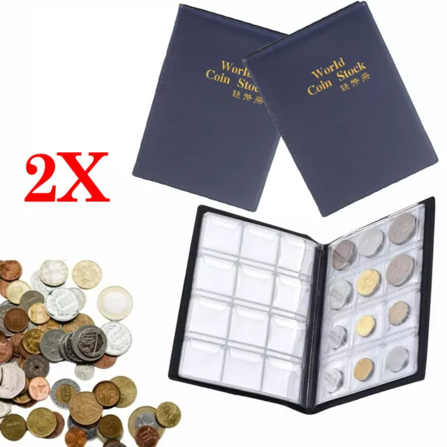 2pcs Blue 120 Pockets Coin Collection Storage Album Money Holder Coins Folder