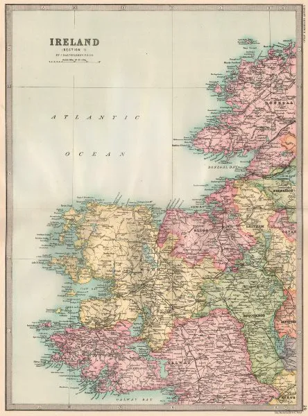 IRELAND NORTH WEST. Mayo Sligo Roscommon Galway Leitrim. BARTHOLOMEW 1890 map
