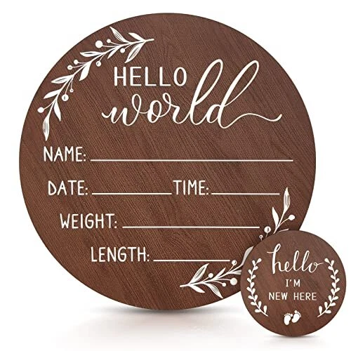 Baby Announcement Sign, Wooden Baby Name Sign for Nursery, Hello World Newborn