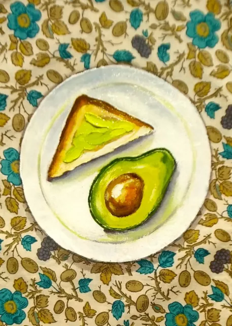 Original Oil Painting Sandwich Avocado Artwork Kitchen Food Still Life 8x12 in
