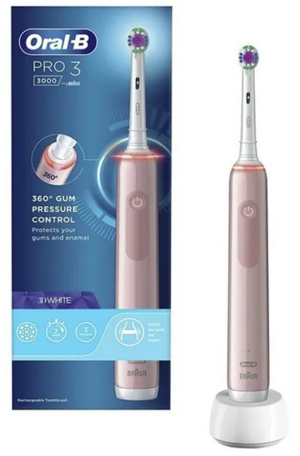 Cepillo de dientes Oral-B Pro 3000, 3D blanco rosa movimiento giratorio, totalmente nuevo sellado