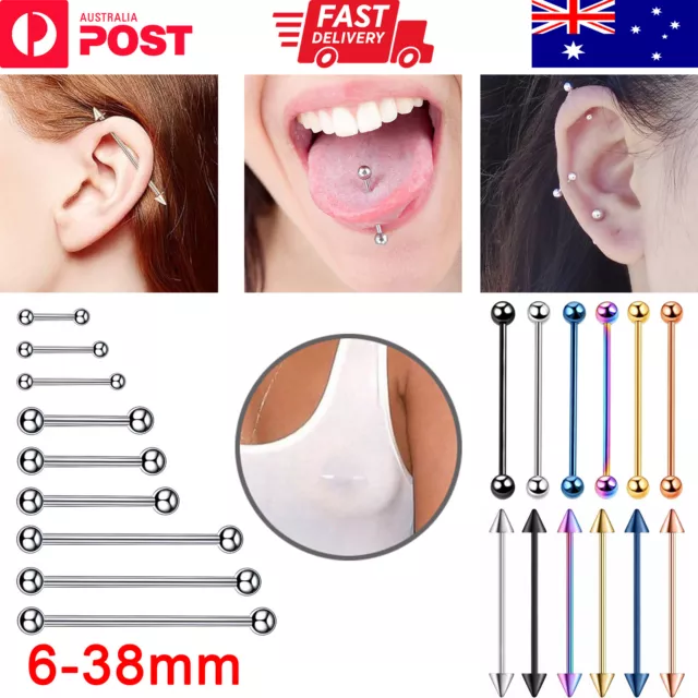 Piercing Industrial Barbells Titanium Surgical Steel Tongue Nipple Ear Bar AU