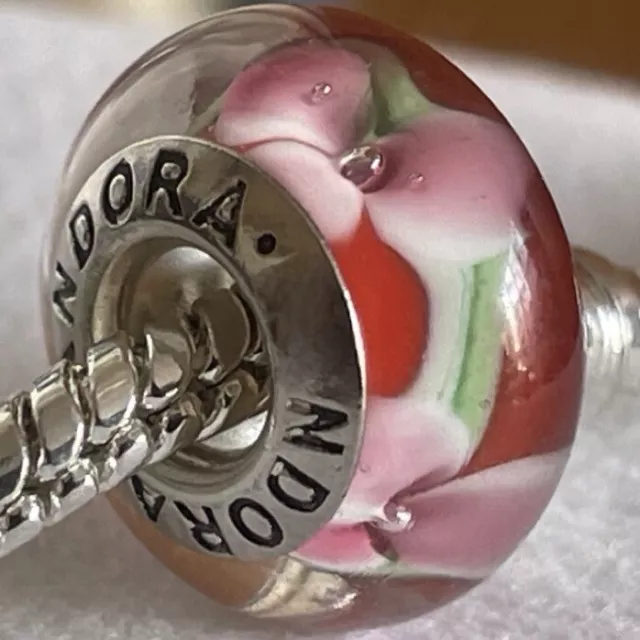 Silver Murano Lampwork Glass Bead “PARADISE FLORA” Fits European Charm Bracelet