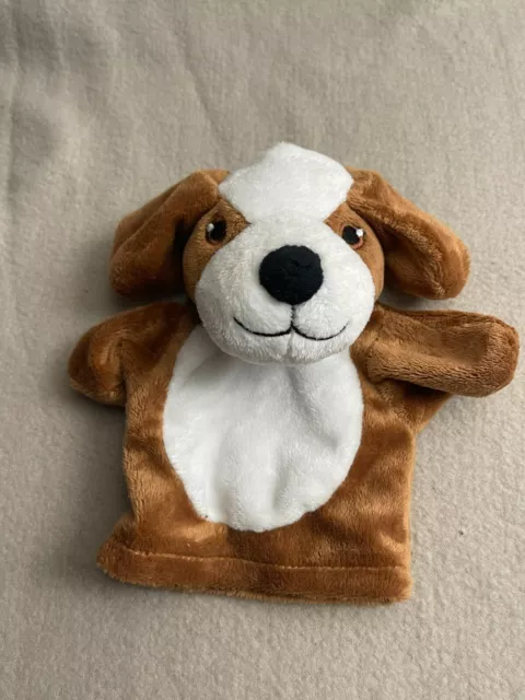 The Puppet company brown white dog hand puppet