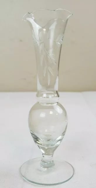 Vintage Engraved Flowers Etched Crystal Glass Bud-Flower Vase GL13