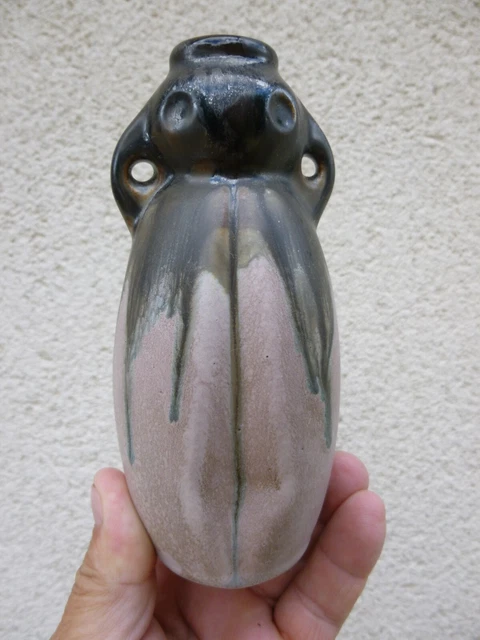 Vase Art Deco Gres Metenier Gannat Allier  Ceramique A  Coulures  Vers   1930