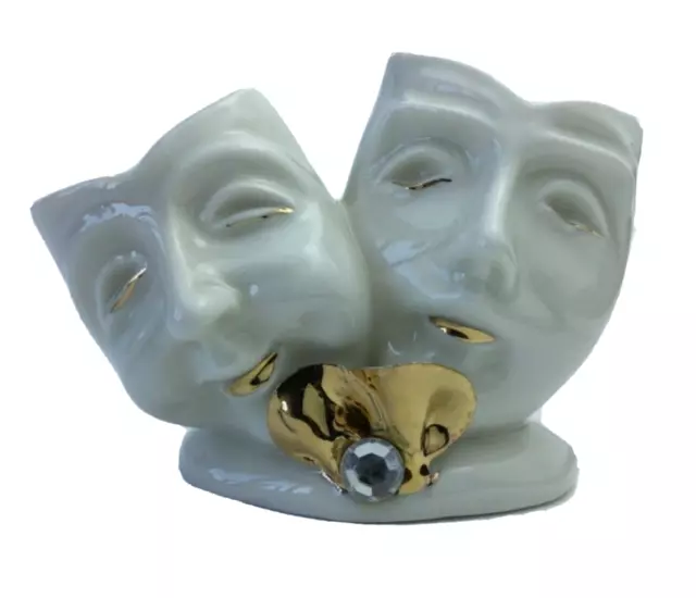 Masks Porcelain White & Gold Manufacture Art Vintage Made IN Italy