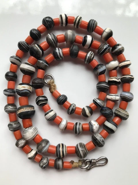 Ancient Rare Indo Tibetan Sulemani Agate & Antique Nepali Coral Bead Necklace Ancient Rare Indo Tibetan Sulemani Agate & Antique Nepali Coral Bead Necklace