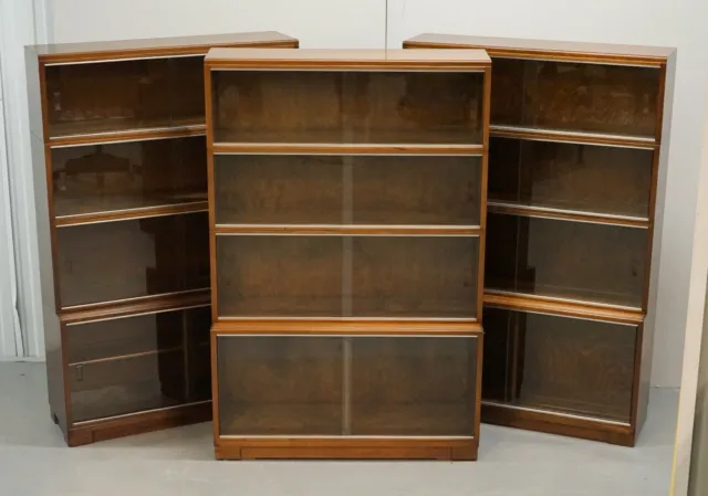 Lovely Suite Of Three Minty Oxford Modualr Stacking Bookcases Mahogany Frames 3