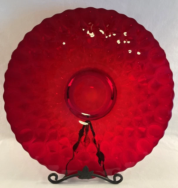Vintage Red Ruby Glass Mosser 13" Cake Plate Stand Elizabeth Quilted LOVELY