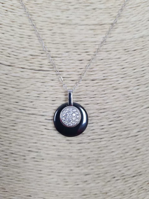 Hematite Pendant Necklace Sterling Silver Round Sparkly Black Stamped 925